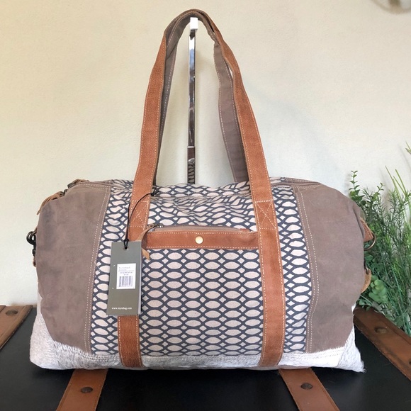 Honey Bee Print Upcycled Canvas and Genuine Leather Shoulder Bag
